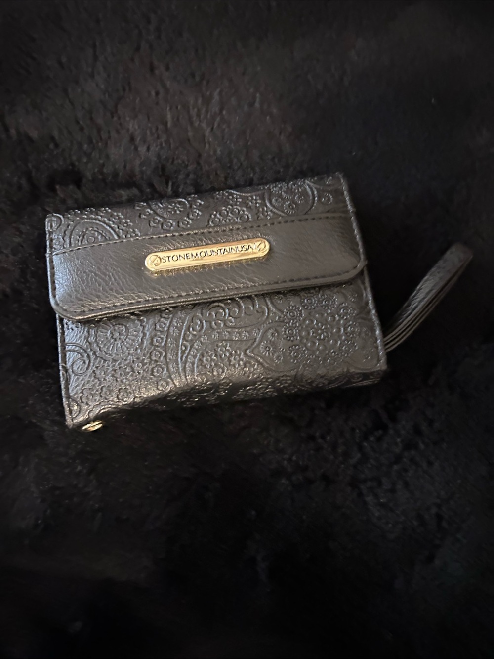 Stone Mountain Accessories Black Paisley-Embossed Wristlet Clutch